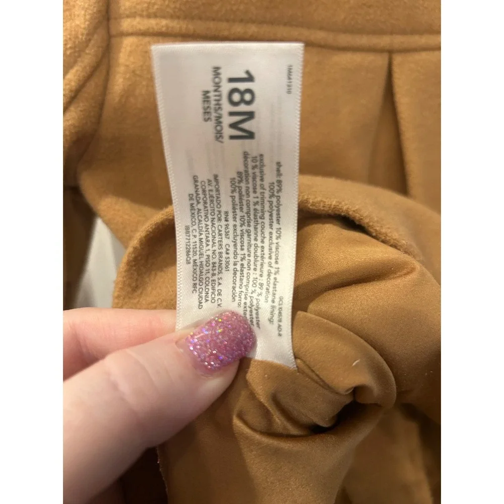 Baby Bgosh Girls‎ Camel Tan Ruffle Pea Coat Jacket 18M